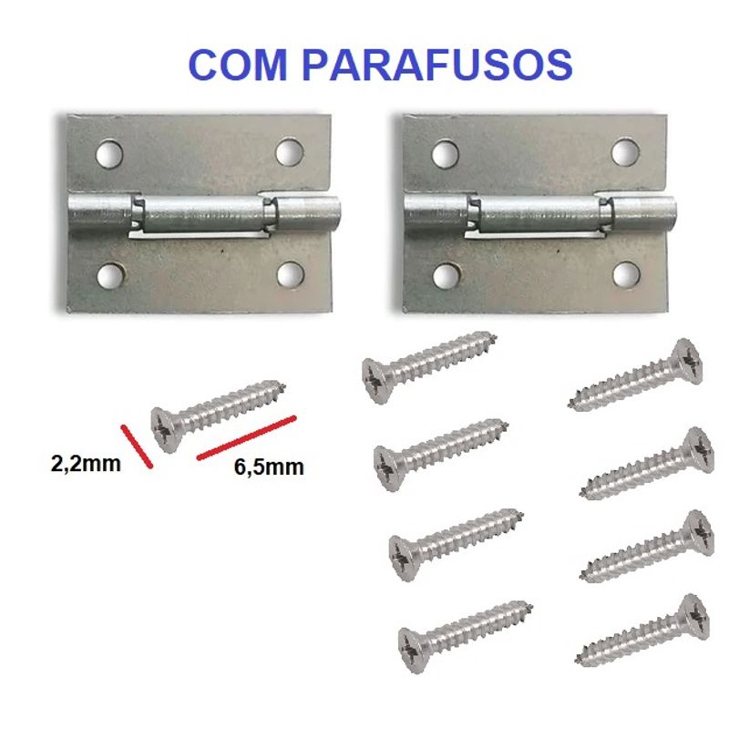 Jogo com 20 Dobradiça e 80 Parafusos 2,2 X 6,5mm