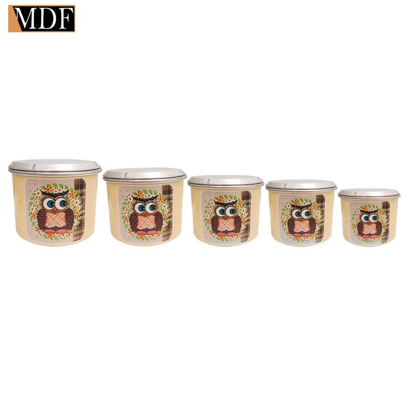 Jogo 5 Latas Mantimentos Creme Decoupage Coruja Aluminio
