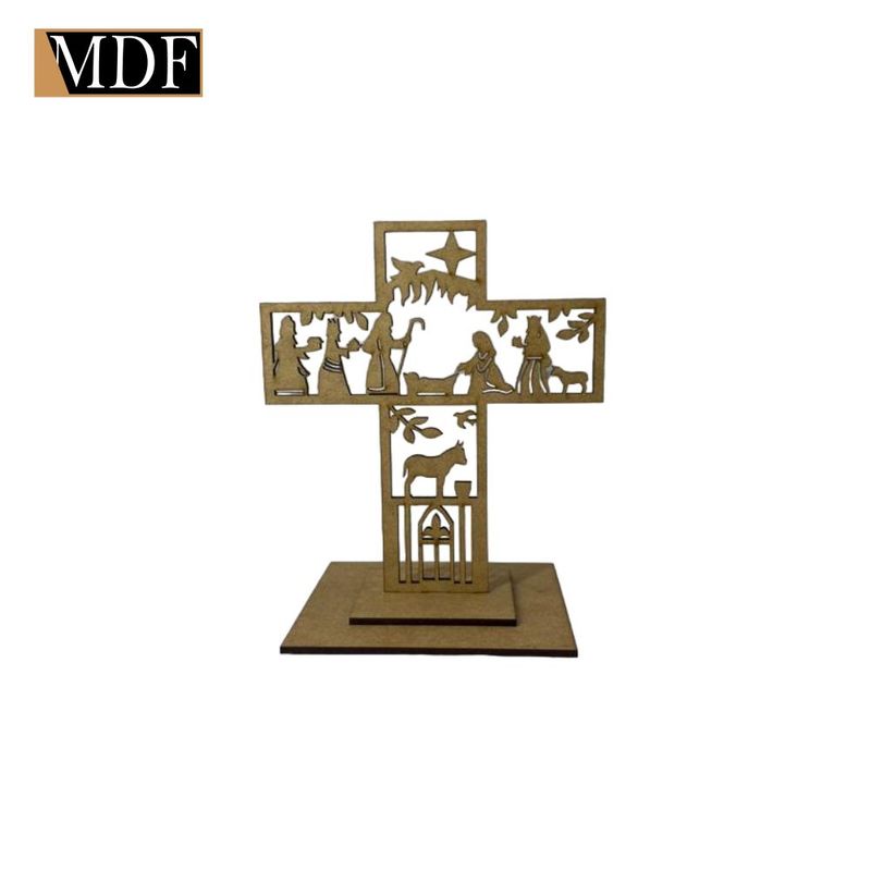 Crucifixo Presépio Base Dupla 12,7x15,3 Natal Mdf Madeira
