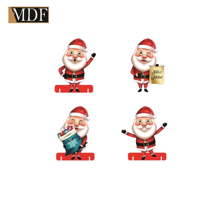 Totens de Mesa Decoração Natal Papai Noel Kit com 4 Displays Mdf Adesivado