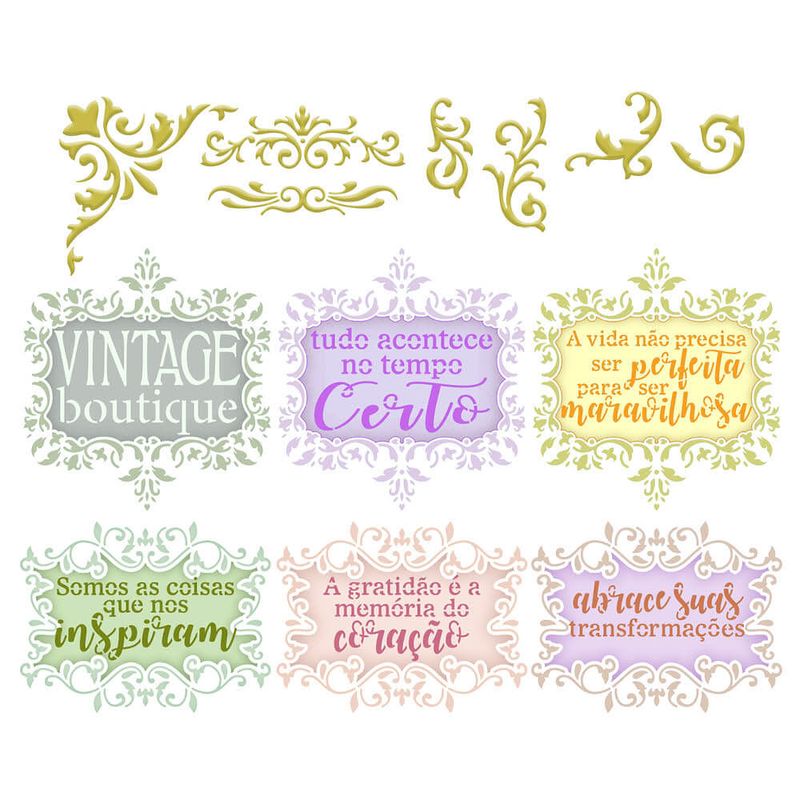 Stencil Pintura Selos Vintage 34,4x21cm St-435 Litoarte