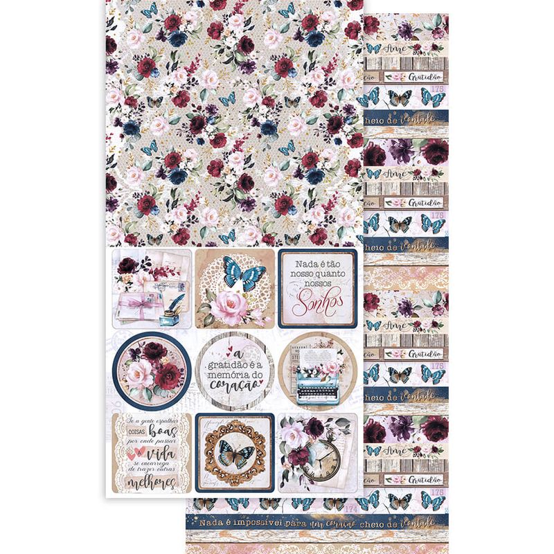 Kit 5 Papel Scrapbook Coleção Memorias Sdh-014 15x29,5cm Litoarte