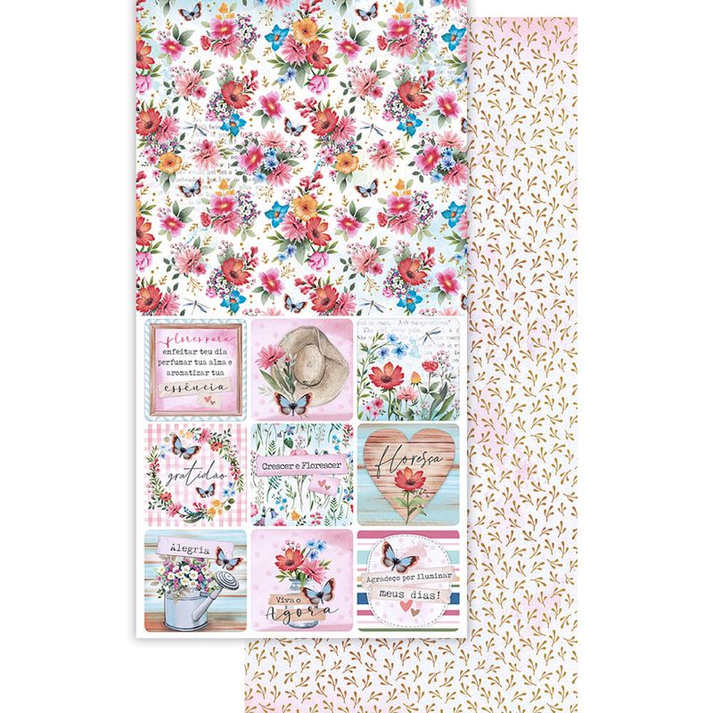 Kit 5 Papel Scrapbook Coleção Flores do Campo Sdh-013 15x29,5cm Litoarte