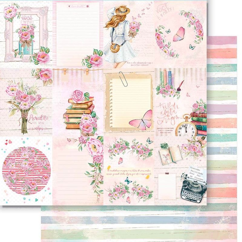Papel Scrapbook Sd1-097 30,5x30,5cm Papeis de Cartas Litoarte