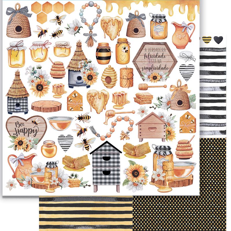 Kit 5 Papel Scrapbook Dupla Face Cards Pote de Mel Sd-1264 30,5x30,5cm Litoarte