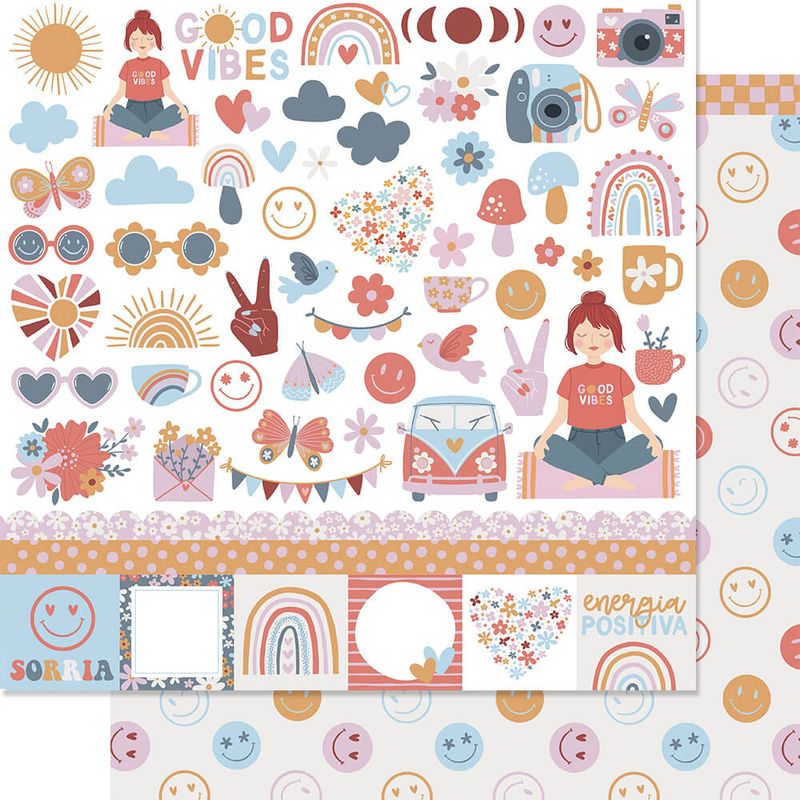 Kit 5 Papel Scrapbook Dupla Face Good Vibes Sd-1260 30,5x30,5cm Litoarte