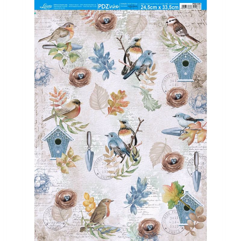 Papel Decoupage Passarinhos com Ninho e Casinhas Pdz-026 24,5x33cm Litoarte
