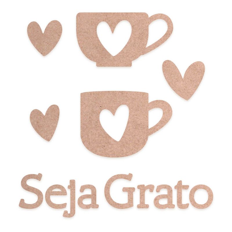 Aplique em Papel Cardboard Seja Grato Xícaras e Coração Cbl-012 7,5x8,5cm Litoarte