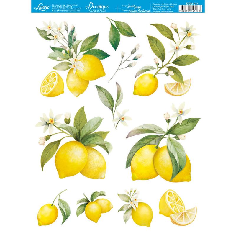 Decalque a Base D´água Dqm-014 Limão Siciliano 15x18,7cm Litoarte