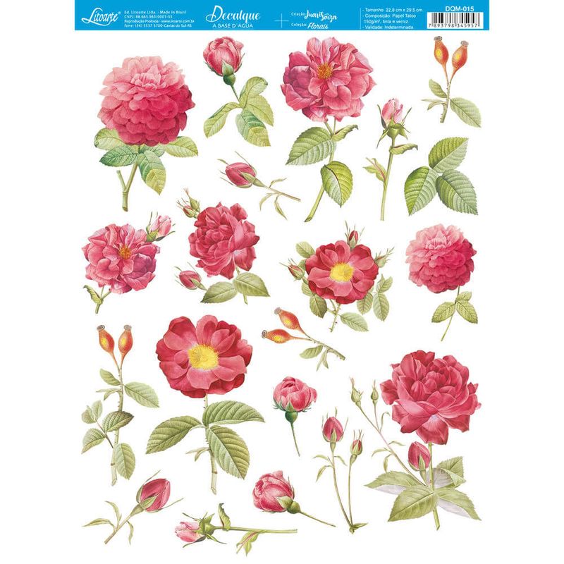 Decalque a Base D´água Dqm-015 Estampa Floral 15x18,7cm Litoarte