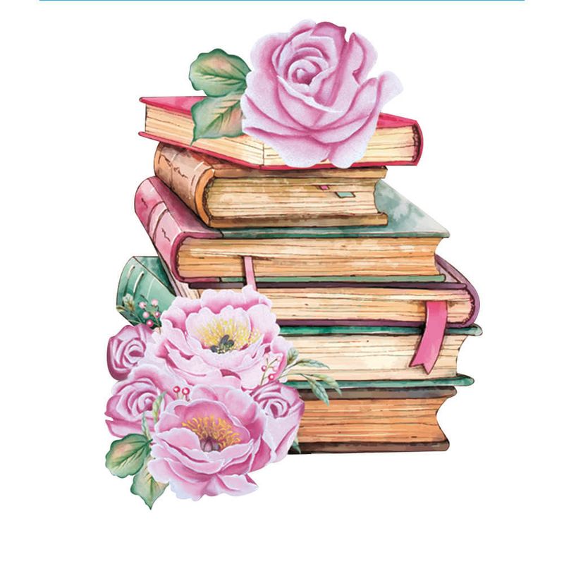 Aplique Papel Decoupage em Mdf Livros com Rosas Apm8-1344 8cm Litoarte