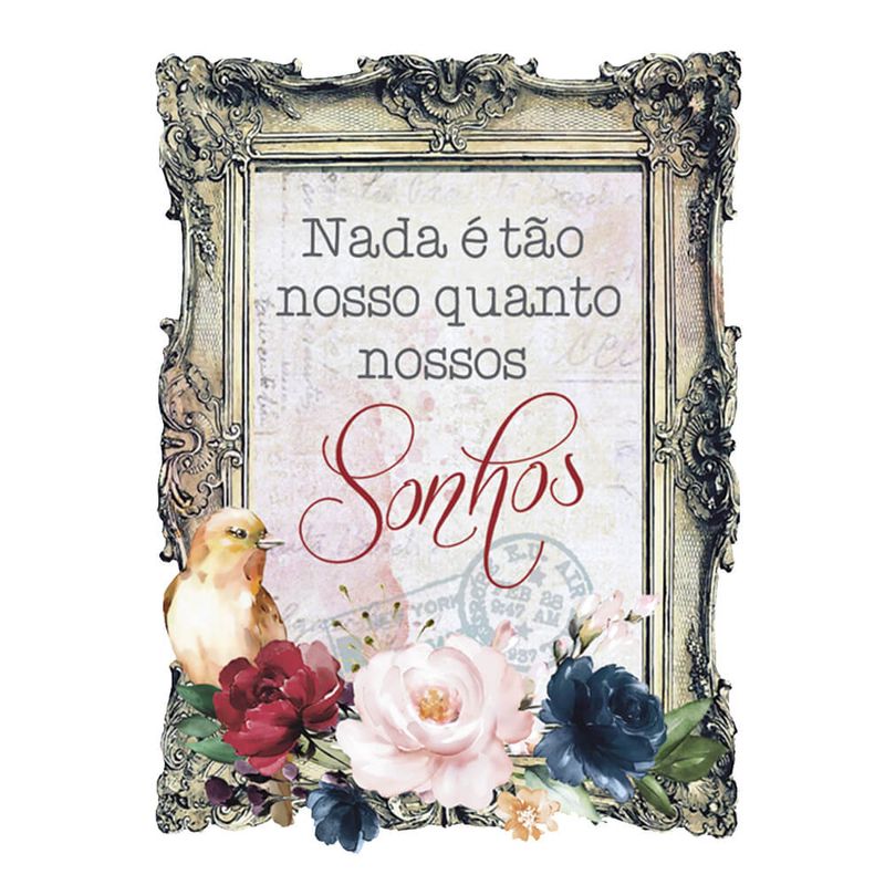 Kit 5 Aplique Papel Decoupage em Mdf Moldura com Frases Apm8-1370 8cm Litoarte