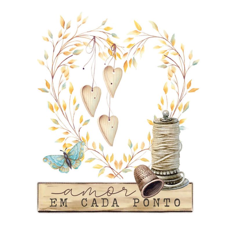 Kit 5 Aplique Papel Decoupage em Mdf Amor em Cada Ponto Apm8-1362 8cm Litoarte