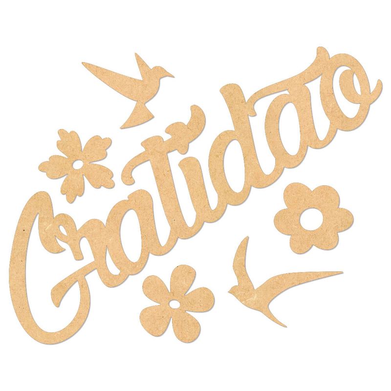 Aplique em Recorte de Mdf Mrlp-007 Gratidão, Flores Litoarte