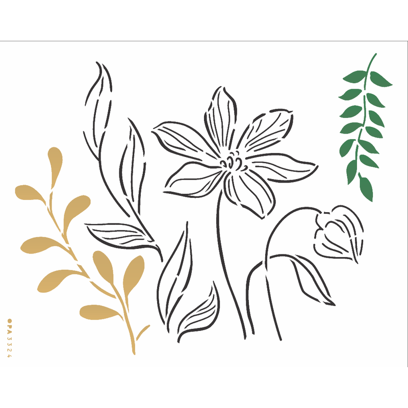 Stencil Pintura Organico Flor e Folhas 3324 20x25 Opa