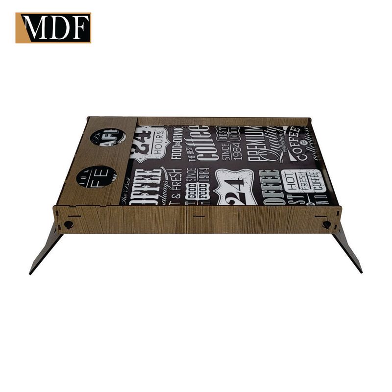Bandeja Café com Base Dobrável e Porta Copo Tags Coffee 48x30x6 Mdf Madeira Adesivado
