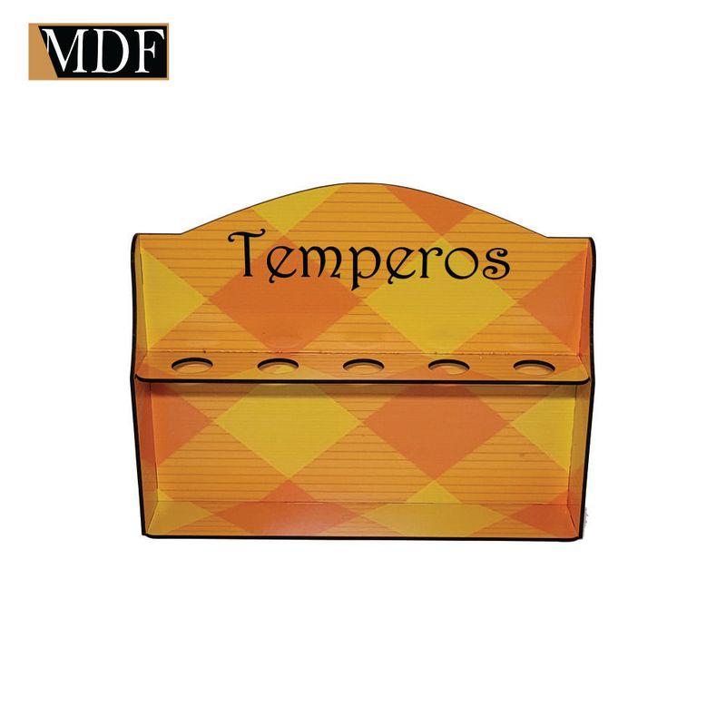 Porta Tempero para 5 Tubetes Amarelo Xadrez 29x4,5x23 Mdf Madeira Adesivado