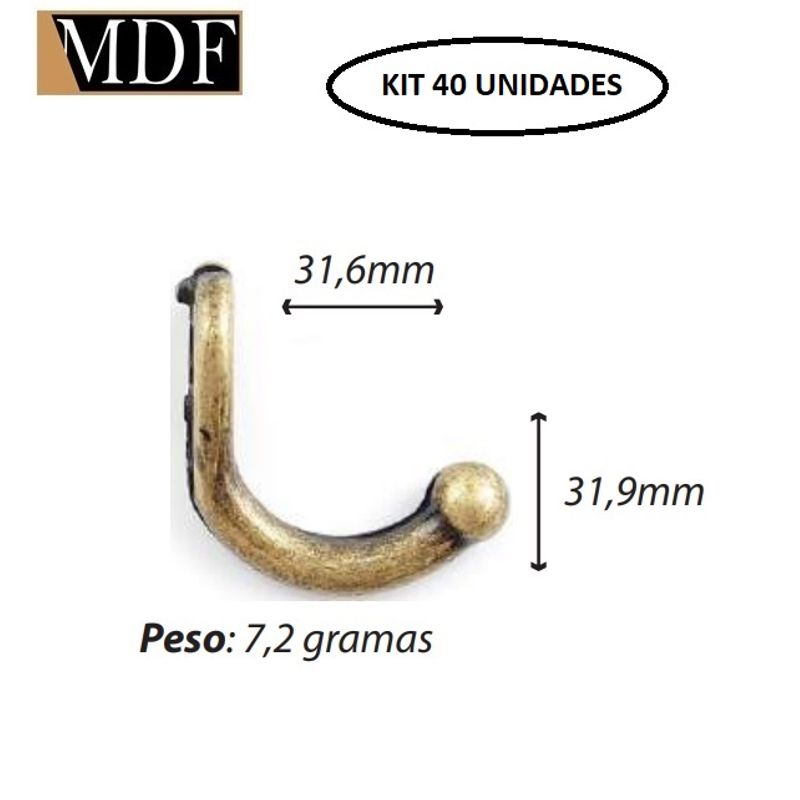 Kit 40 Gancho Liso G 31,9mm Acessório Artesanato DOURADO