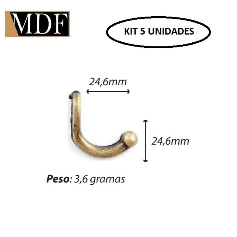 Kit 5 Gancho Liso M 24,6mm Acessório Artesanato DOURADO