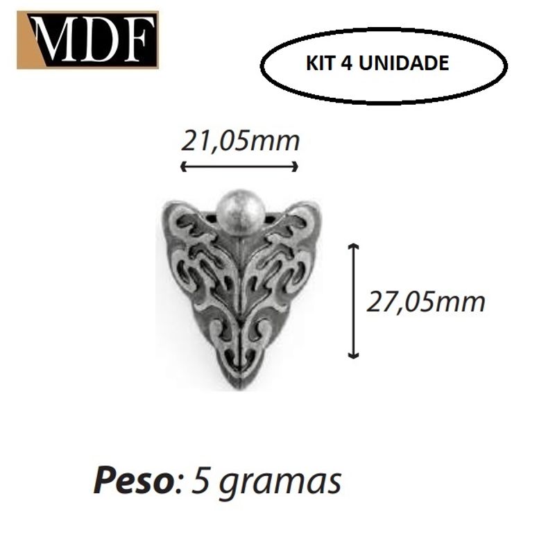 Kit 4 Pezinho Arabesco com Bola 2,1 X 2,7cm Caixa e Bandeja Artesanato NÍQUEL