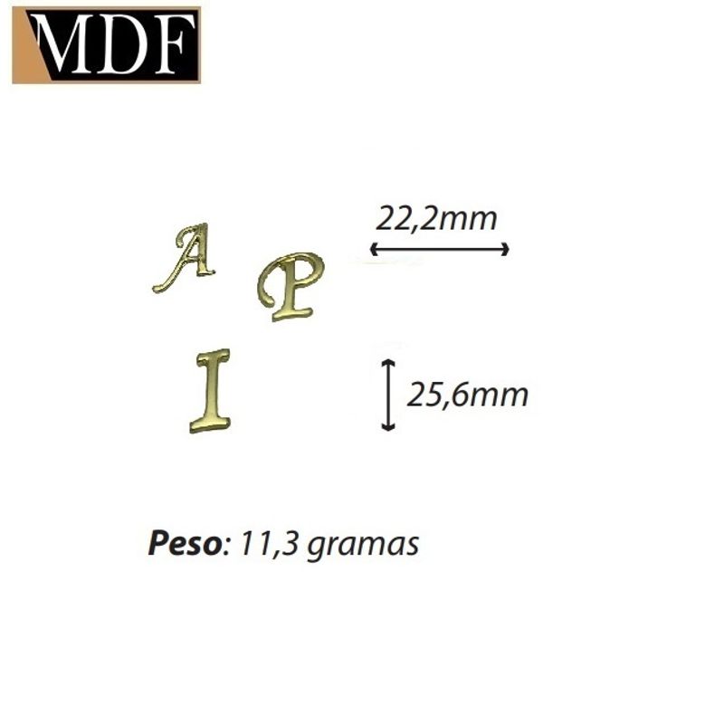 Letras do Alfabeto Apliques 2,22 X 2,56cm  Zamac Dourado LETRA A