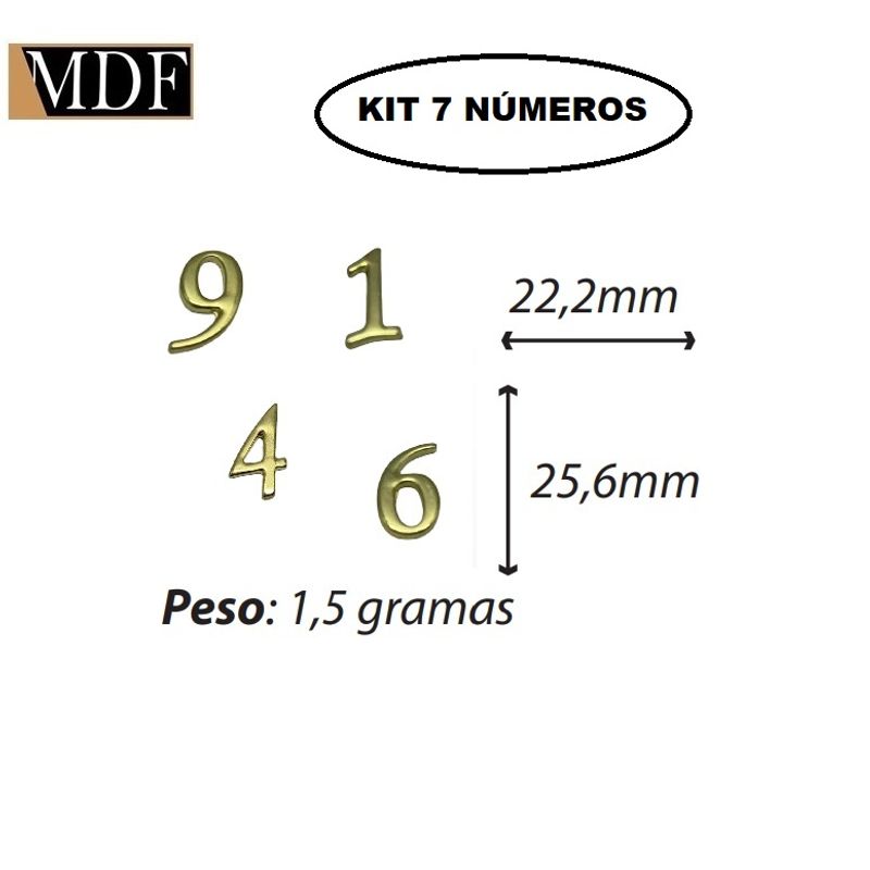 Kit 7 Números para Artesanato Apliques 2,22 X 2,56cm  Zamac Dourado N° 0