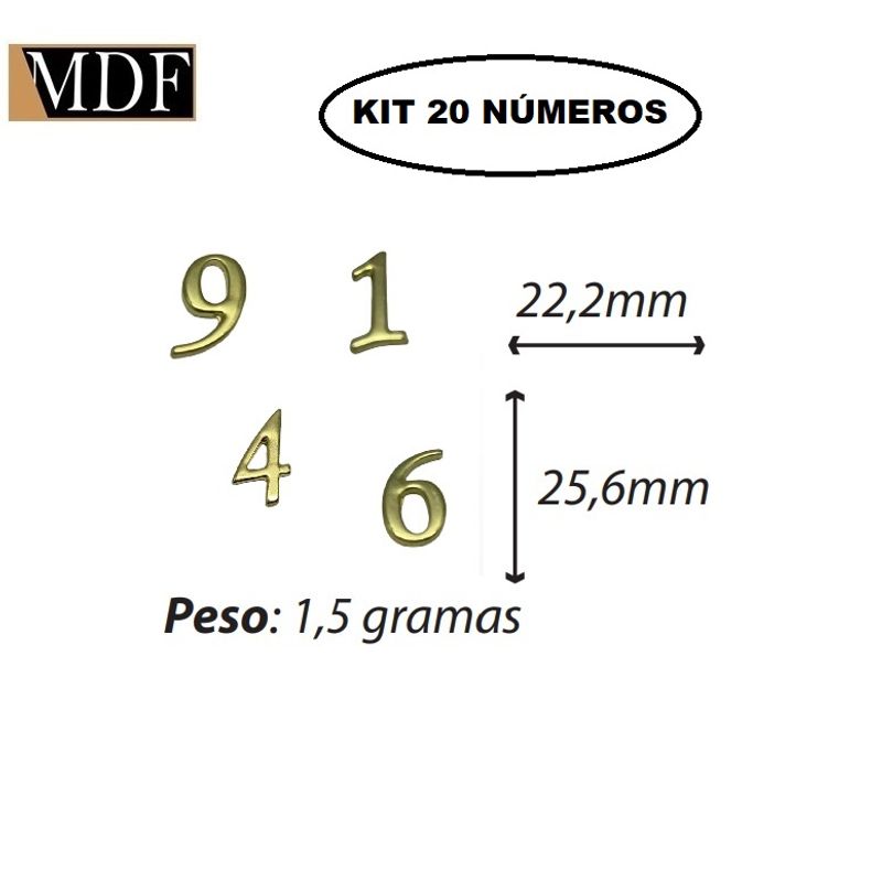 Kit 20 Números para Artesanato Apliques 2,22 X 2,56cm  Zamac Dourado N° 0