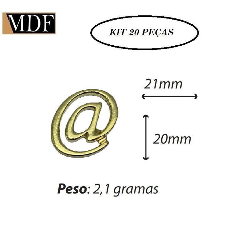 Kit 20 Simbolo @ Dourado 2,1 X 2 Cm Acessório Artesanato