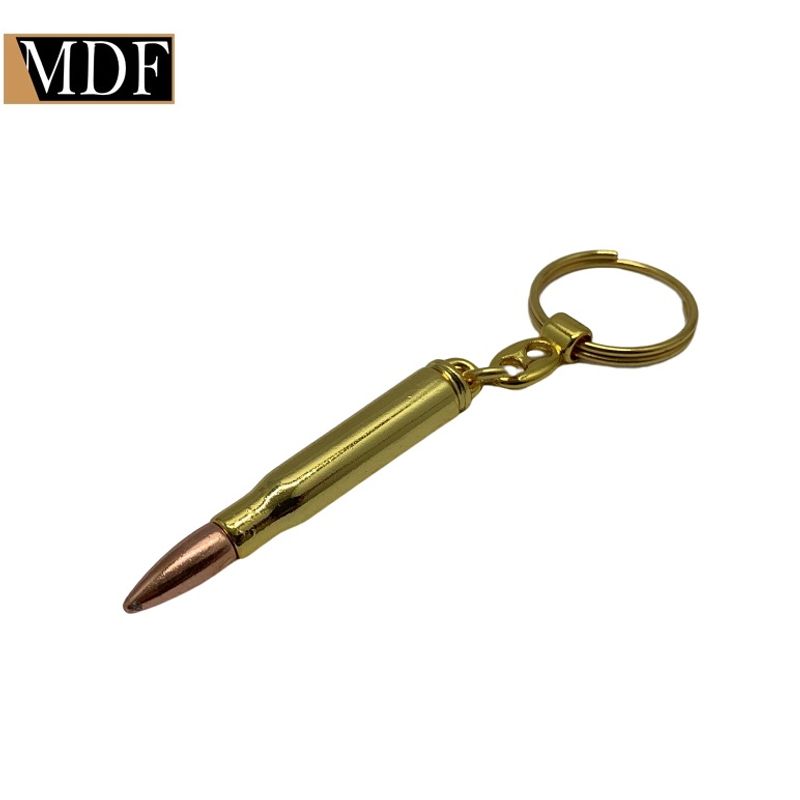 Kit 5 Chaveiro com Argola Bala Fuzil .50 Decorativo Dourado