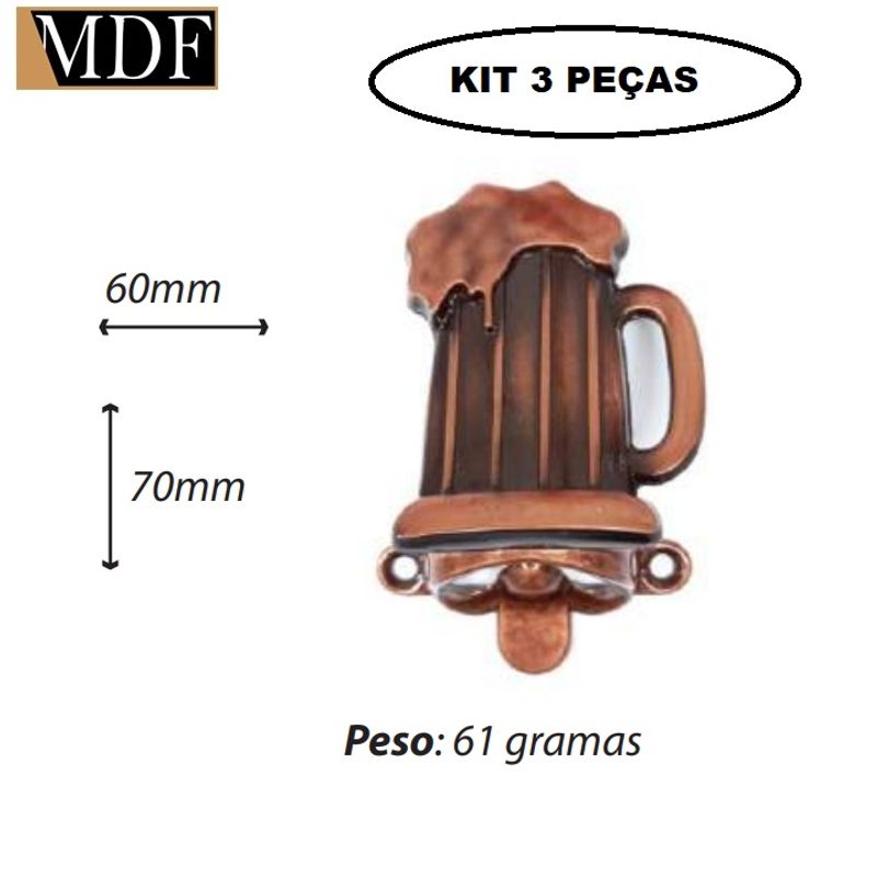 Kit 3 Abridor de Garrafa Caneca Chopp Acessório Decoração Churrasco OURO VELHO