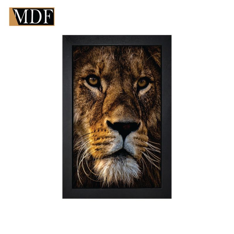 Quadro Decorativo Moldura Pintada Gel Leão 30x20 Mdf Adesivado