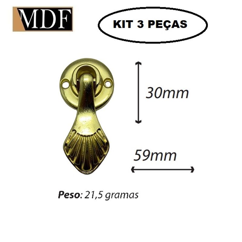 Kit 3 Puxador Premium para Caixa Gaveta 3x5,9cm Artesanato DOURADO
