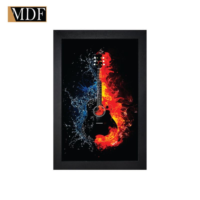 Quadro Decorativo Moldura Pintada Gel Violão Fogo e Água 30x20 Mdf Adesivado