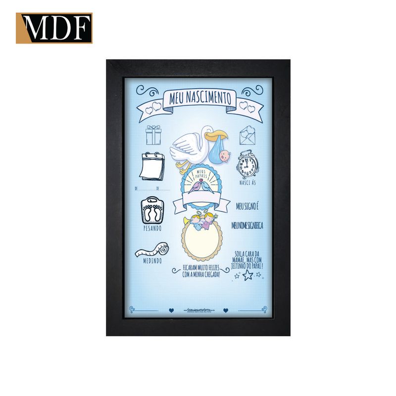 Quadro Decorativo Moldura Pintada Gel Meu Nascimento Menino 30x20 Mdf Adesivado