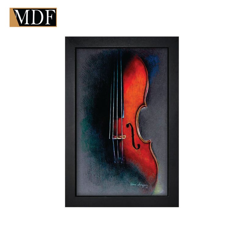 Quadro Decorativo Moldura Pintada Gel Violino 30x20 Mdf Adesivado