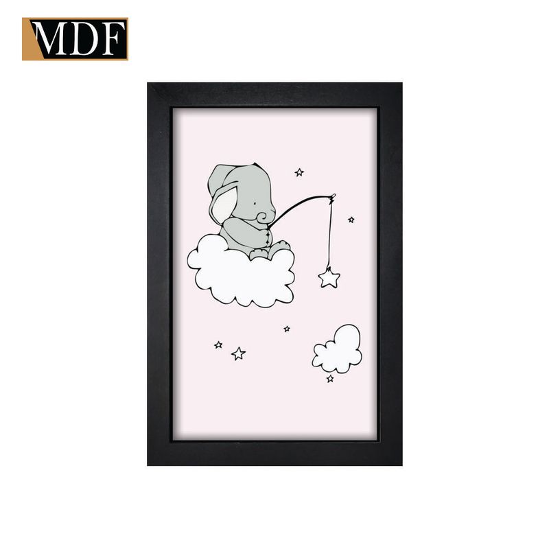 Quadro Decorativo Moldura Pintada Gel Elefante 30x20 Mdf Adesivado