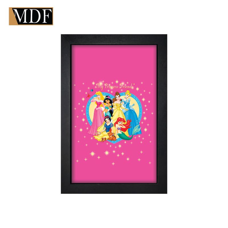 Quadro Decorativo Moldura Pintada Gel My Princess Friends 30x20 Mdf Adesivado