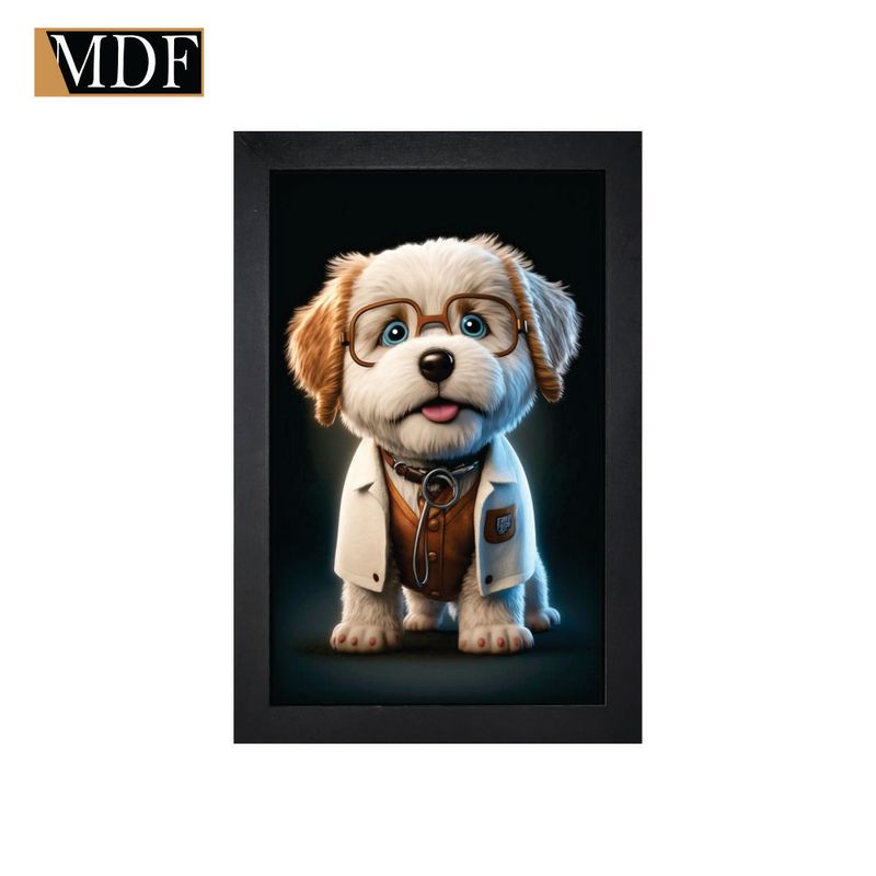 Quadro Decorativo Moldura Pintada Gel Cão 30x20 Mdf Adesivado