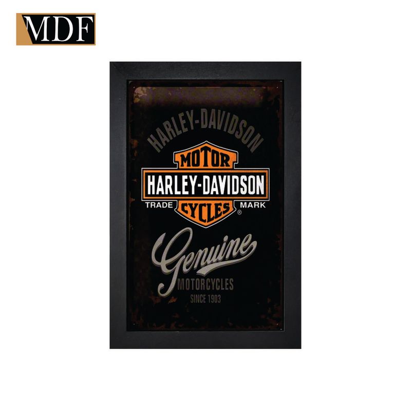 Quadro Decorativo Moldura Pintada Gel Motor Cycles Harley Davidson 30x20 Mdf Adesivado