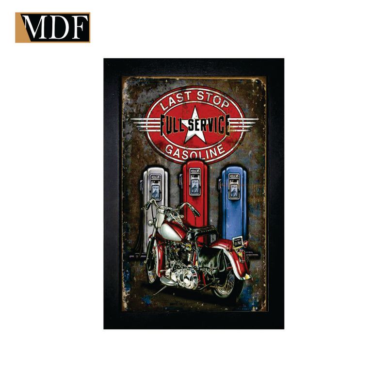 Quadro Decorativo Moldura Pintada Gel Last Stop Full Service Gasoline 30x20 Mdf Adesivado