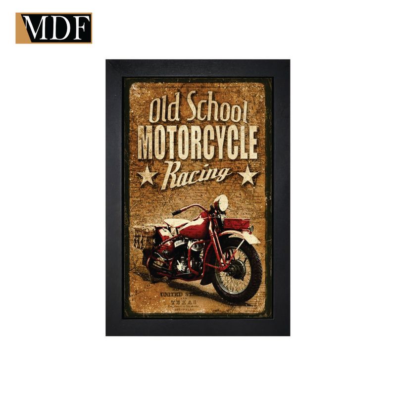 Quadro Decorativo Moldura Pintada Gel Old School Motorcycle Racing 30x20 Mdf Adesivado