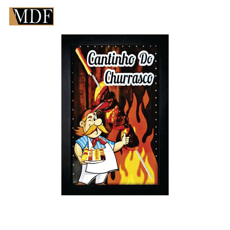 Quadro Decorativo Moldura Pintada Gel Cantinho do Churrasco 30x20 Mdf Adesivado