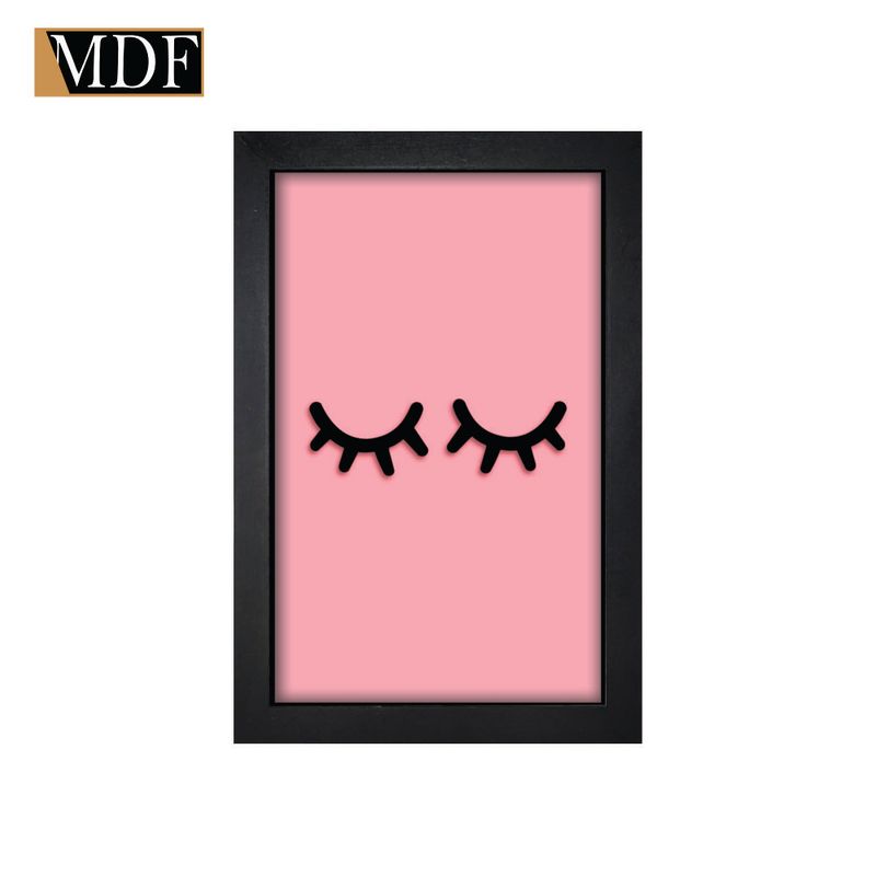 Quadro Decorativo Moldura Pintada Gel Cílios 30x20 Mdf Adesivado