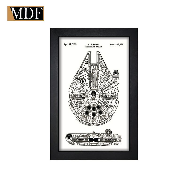 Quadro Decorativo Moldura Pintada Gel Modelo Millennium Falcon 30x20 Mdf Adesivado