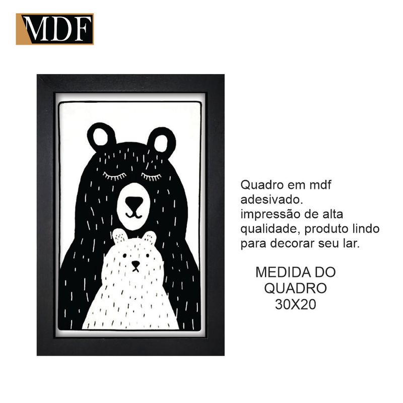 Quadro Decorativo Moldura Pintada Gel Ursos 30x20 Mdf Adesivado