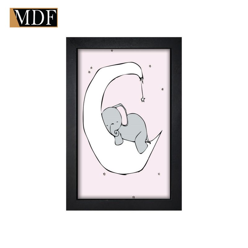 Quadro Decorativo Moldura Pintada Gel Elefante Dormindo 30x20 Mdf Adesivado