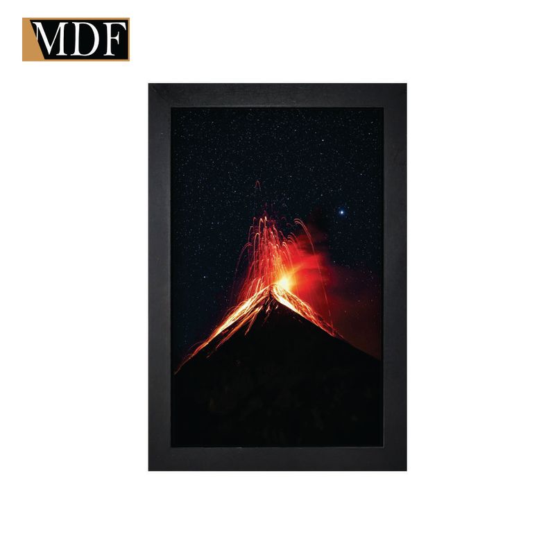 Quadro Moldura Pintada Gel Vulcão em Erupção Ceu Estrelado 30x20 Mdf Adesivado