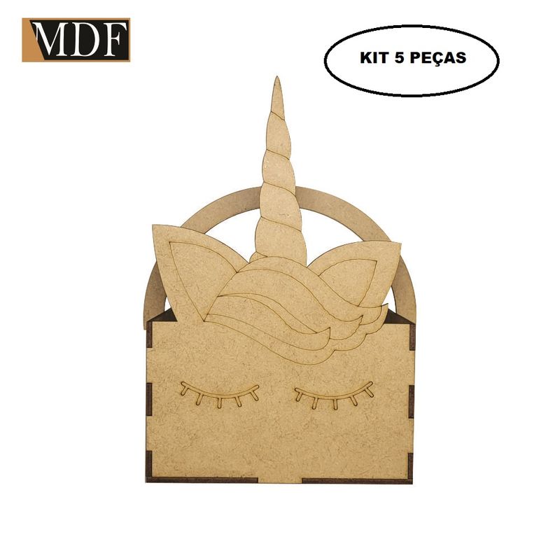 Cesta de Unicornio com Alça para Decoração Kit 5 Un. Mdf Madeira