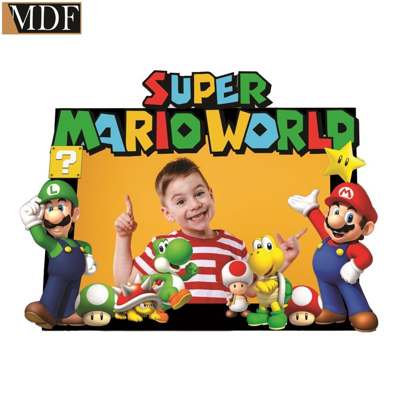 Porta Retrato Infantil 3d Mario Word Fotos 10x15 Aniversário Mdf Adesivado