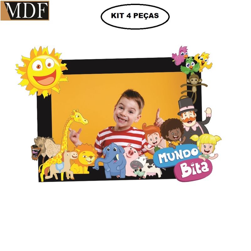 Porta Retrato Infantil 3d Mundinho Bito Fotos 10x15 Kit 4 Un. Aniversário Mdf Adesivado